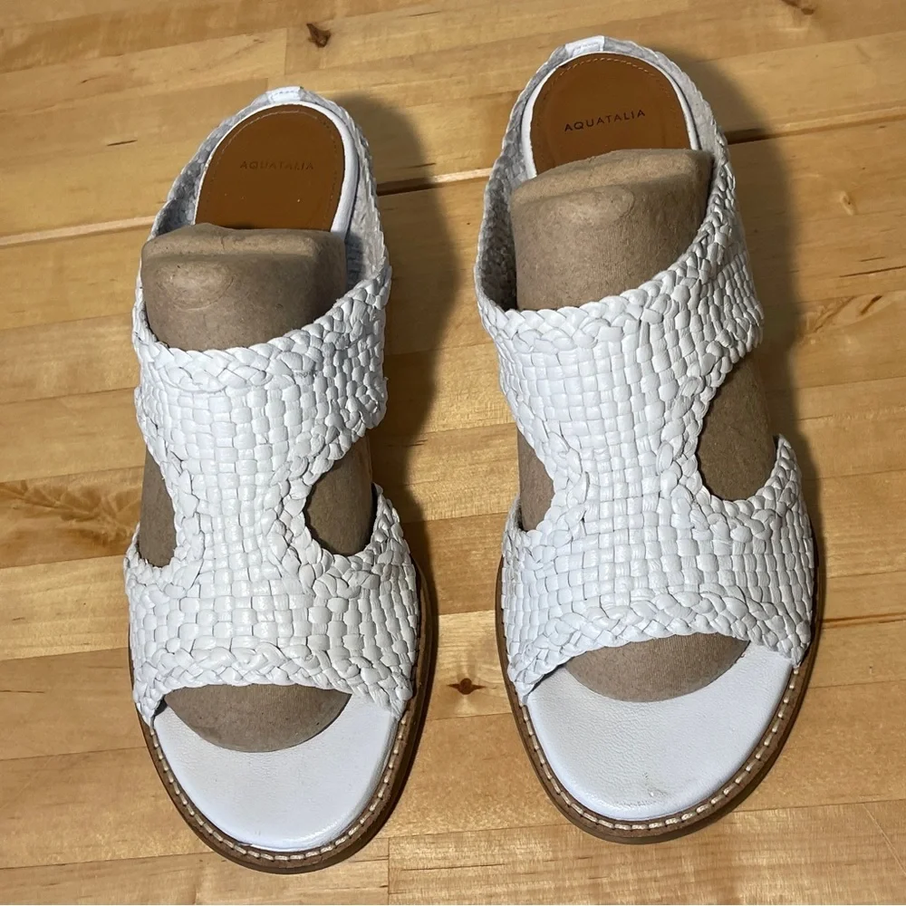 Aquatalia Women's Elena Weatherproof Woven Block-Heel Slide Sandals - Picture 4 of 13